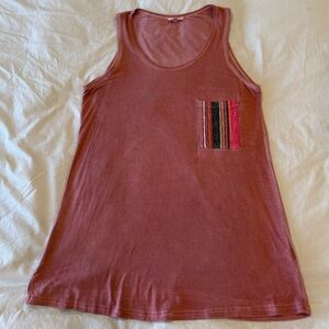 POL Flowy Pink Tank Top with Striped Pocket